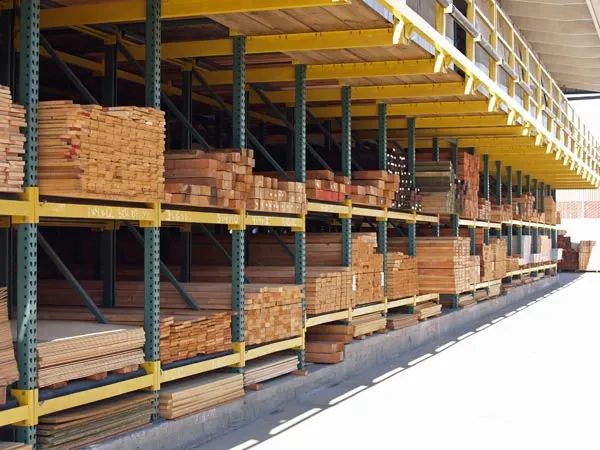 Racks of lumber in the yard